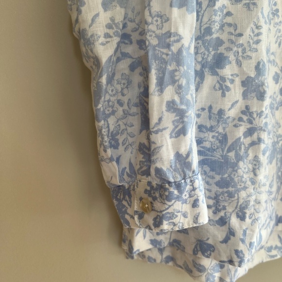 J. Jill Love Linen Pintuck Popover Blue and White Floral Tunic Blouse, MP - Picture 4 of 10
